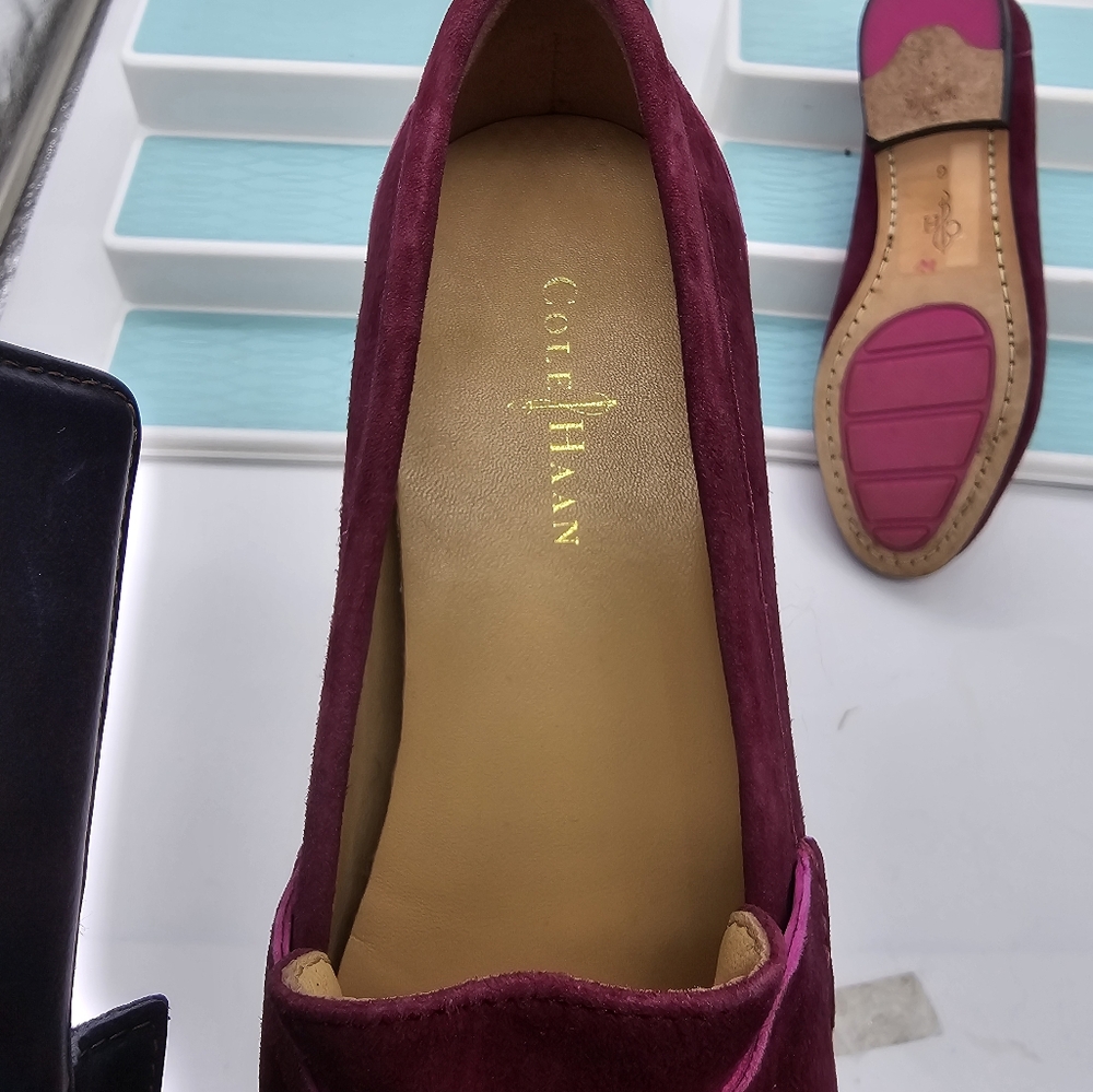 Cole Haan Monroe Suede Penny Loafer in Pink Raspberry - Picture 6 of 7